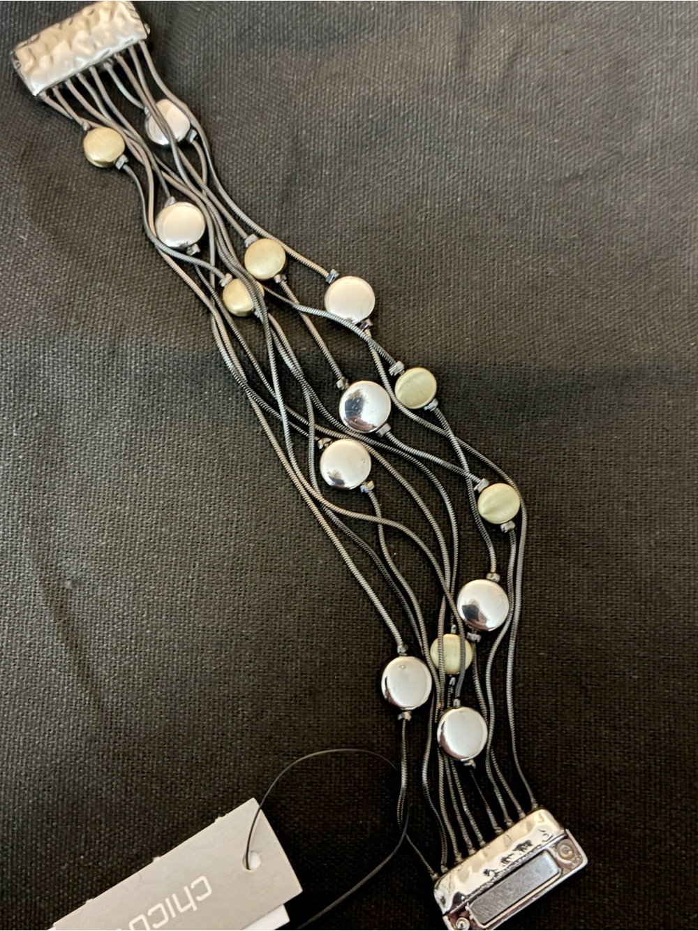 [ GIFT idea ] Chico's Black Multi-Strand Bracelet w/ Silver and Gold Discs